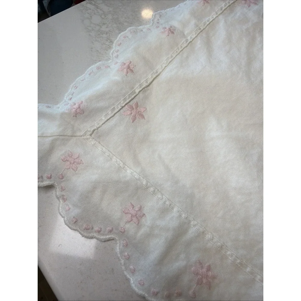 Laura Ashley Vintage Sham Pillowcase White Pink Embroidered Daisy Cotton